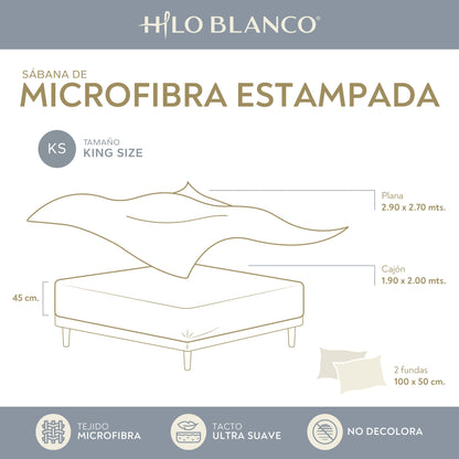 Sábana Estampada Holbox Microfibra Con 2 Fundas Decorativas Matrimonial y King Size