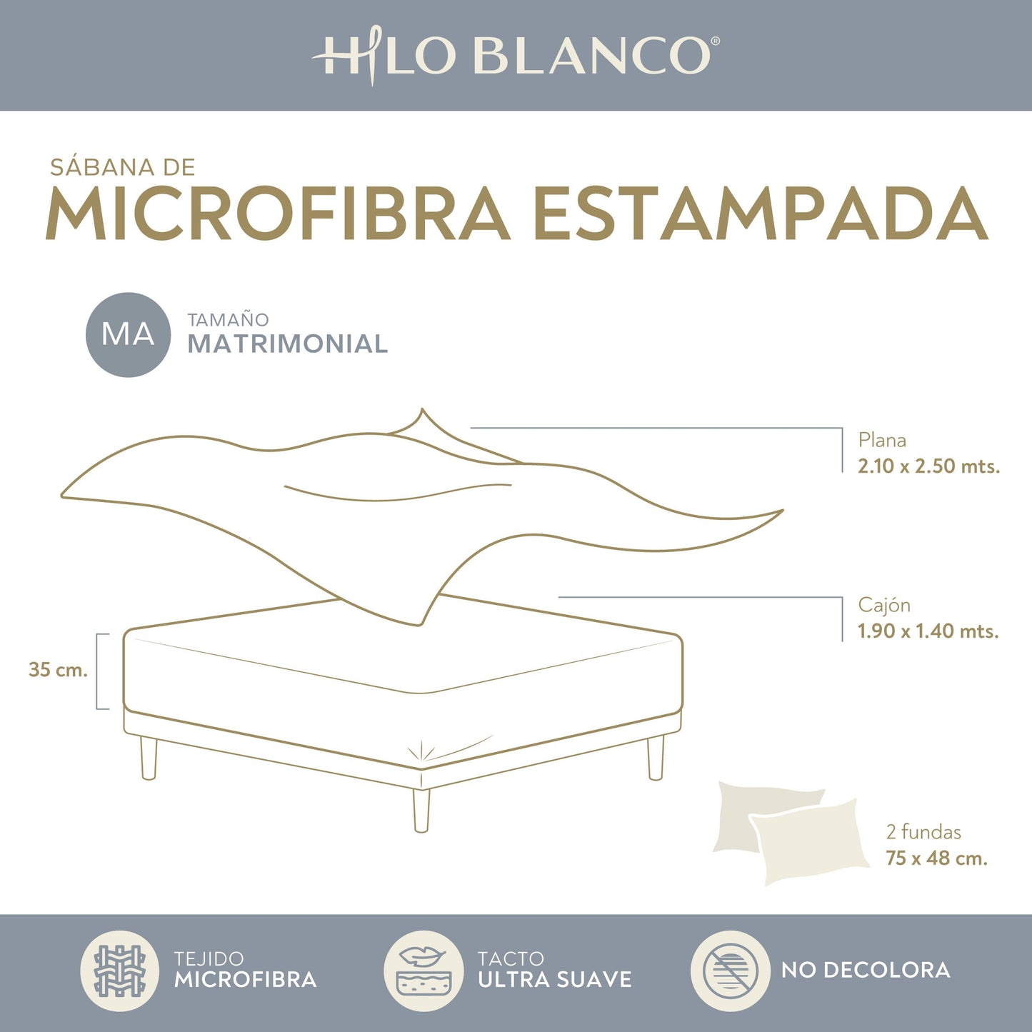 Sábana Estampada Narciso Microfibra Con 2 Fundas Decorativas Matrimonial y King Size