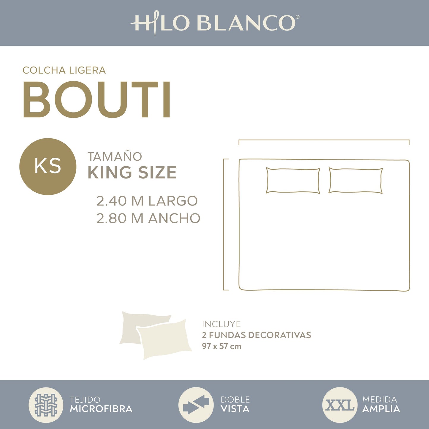 Edredón BOUTI POLO Matrimonial y King Size con 2 Fundas Decorativas