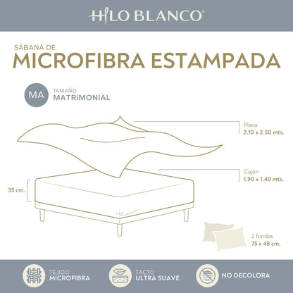 Sábana Estampada Holbox Microfibra Con 2 Fundas Decorativas Matrimonial y King Size