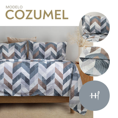 Sábana Estampada Cozumel Microfibra Con 2 Fundas Decorativas Matrimonial y King Size